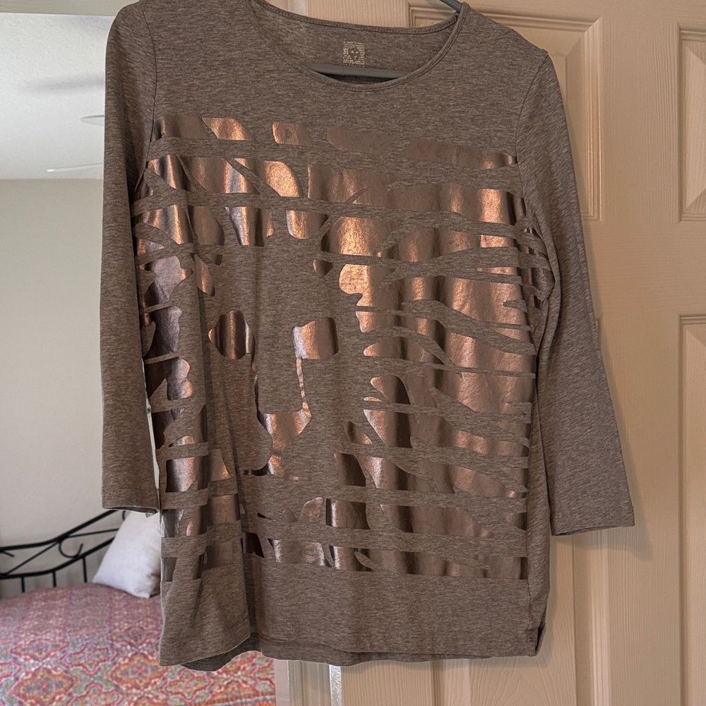 Anne Klein Metallic Bronze Long Sleeve Top